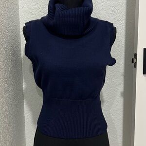 Zara Navy Sleeveless Turtleneck Sweater L